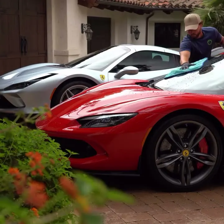 Ferrari 296 GTB and 488 Pista being detailed on location